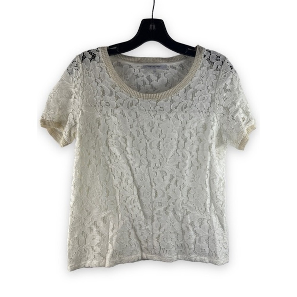 Gerard Darel Paris Lace Top Blouse Shirt Top Sz. 1 White Womens Cotton Blend-EUC